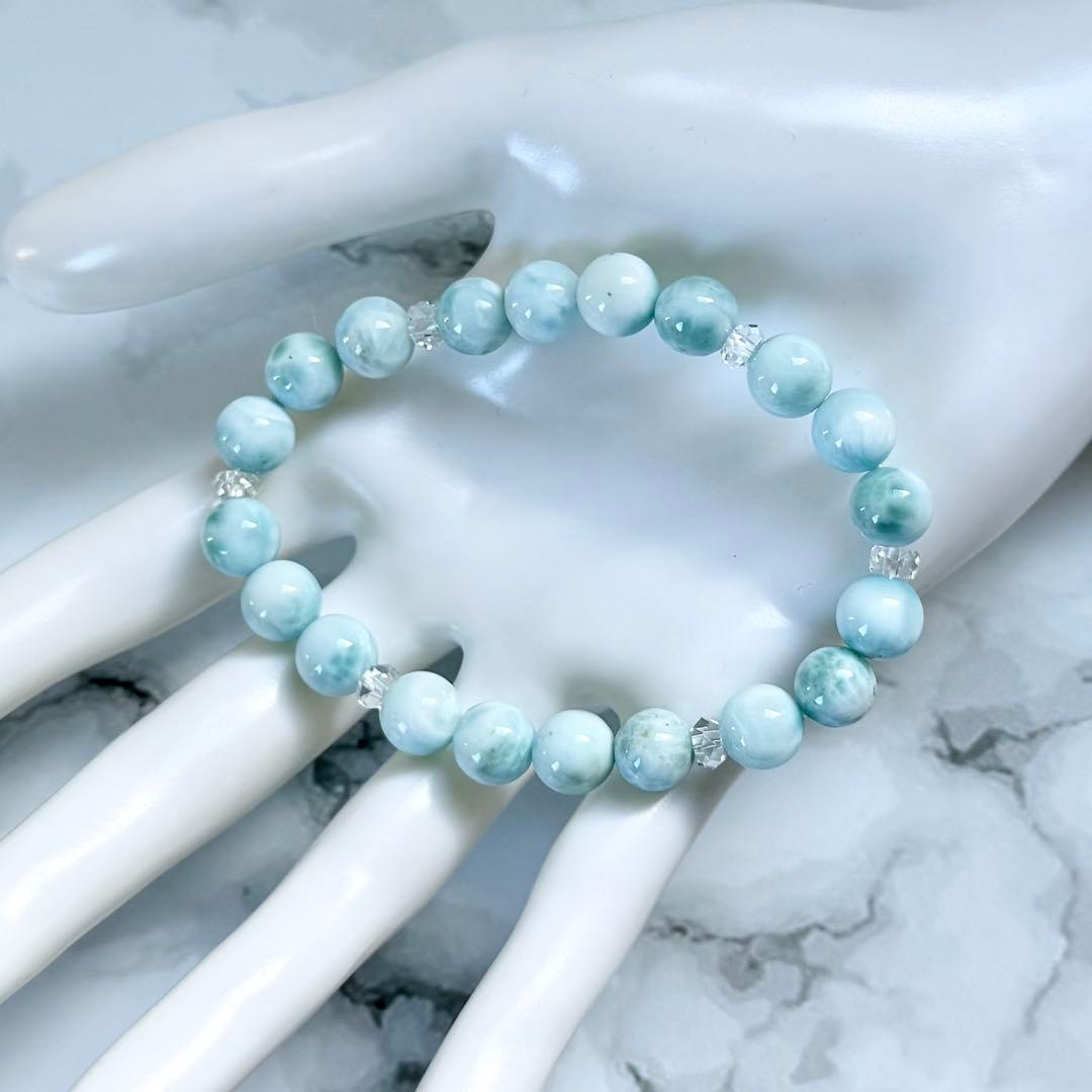 ラリマー 8mm玉ブレスレット　内径約16cm