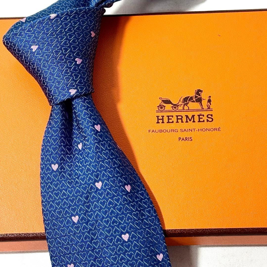 HERMES エルメス ネクタイ ハート柄 ジャガード シルク100% フランス