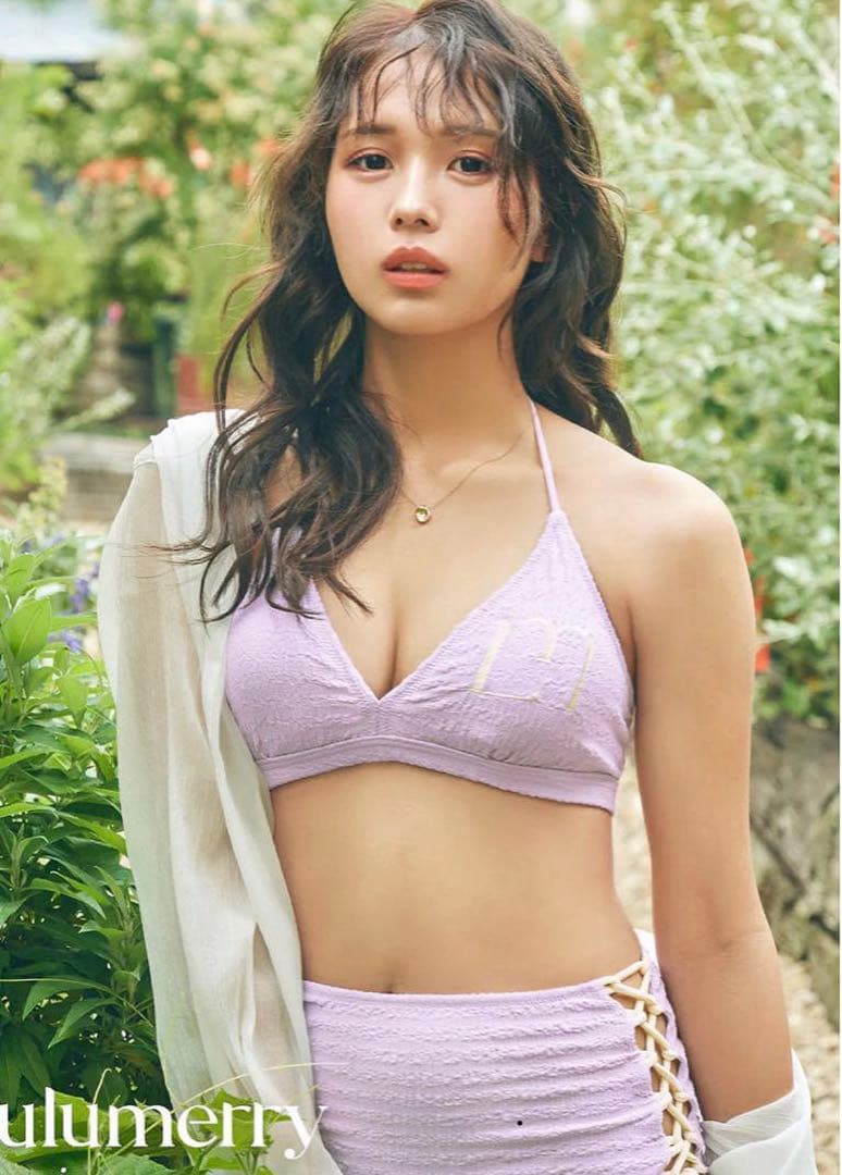 Lulumerry モノグラムバイカラーホルタービキニ 水着 ヘアクリップ付き