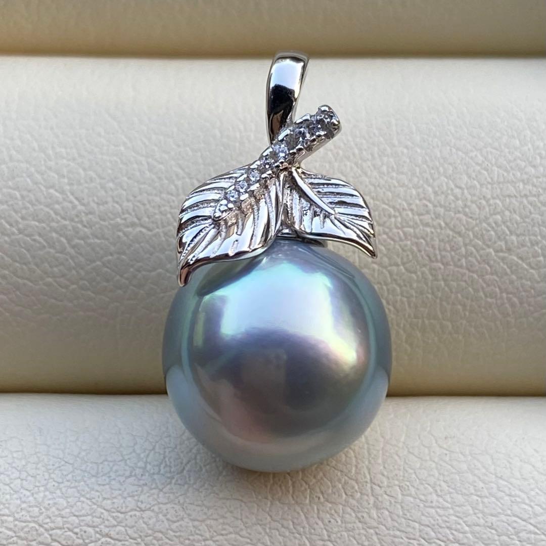 お客本真珠　南洋黒蝶真珠ネックレストップ　11.4mmラグーン色PT802