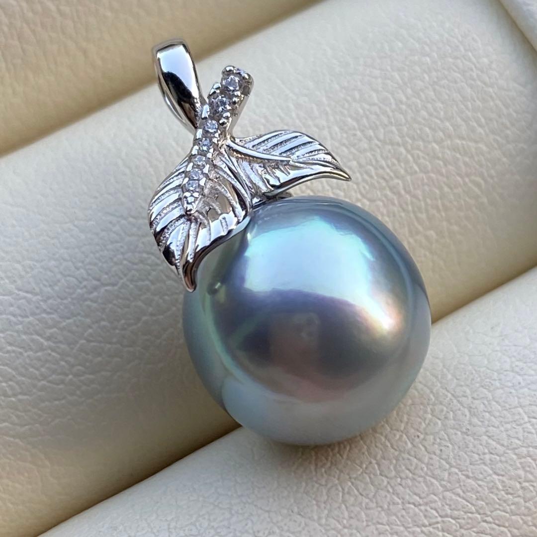 お客本真珠　南洋黒蝶真珠ネックレストップ　11.4mmラグーン色PT802