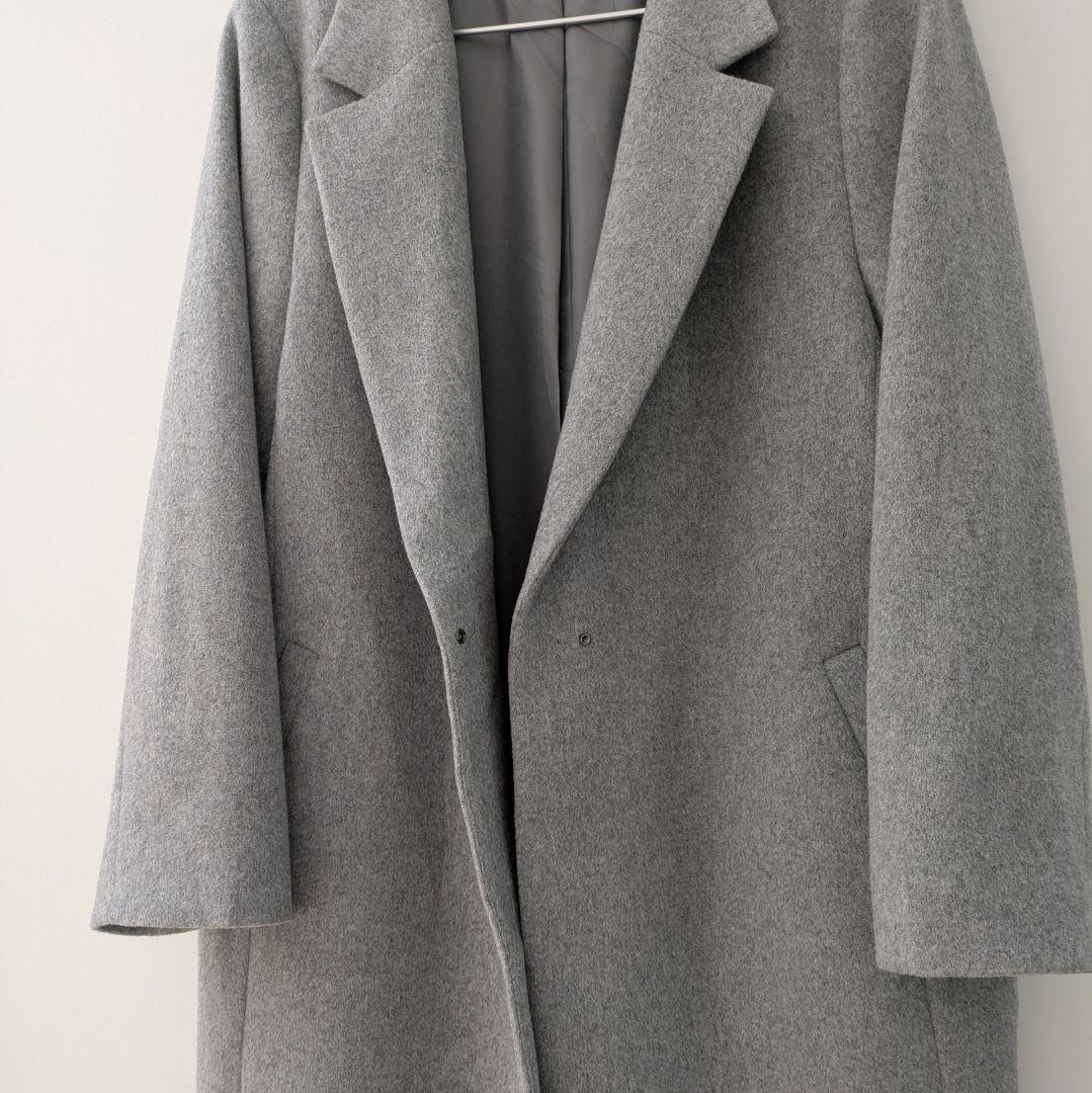 【美品】INDIVI 大きいサイズ ウール100%チェスターコート グレー 15