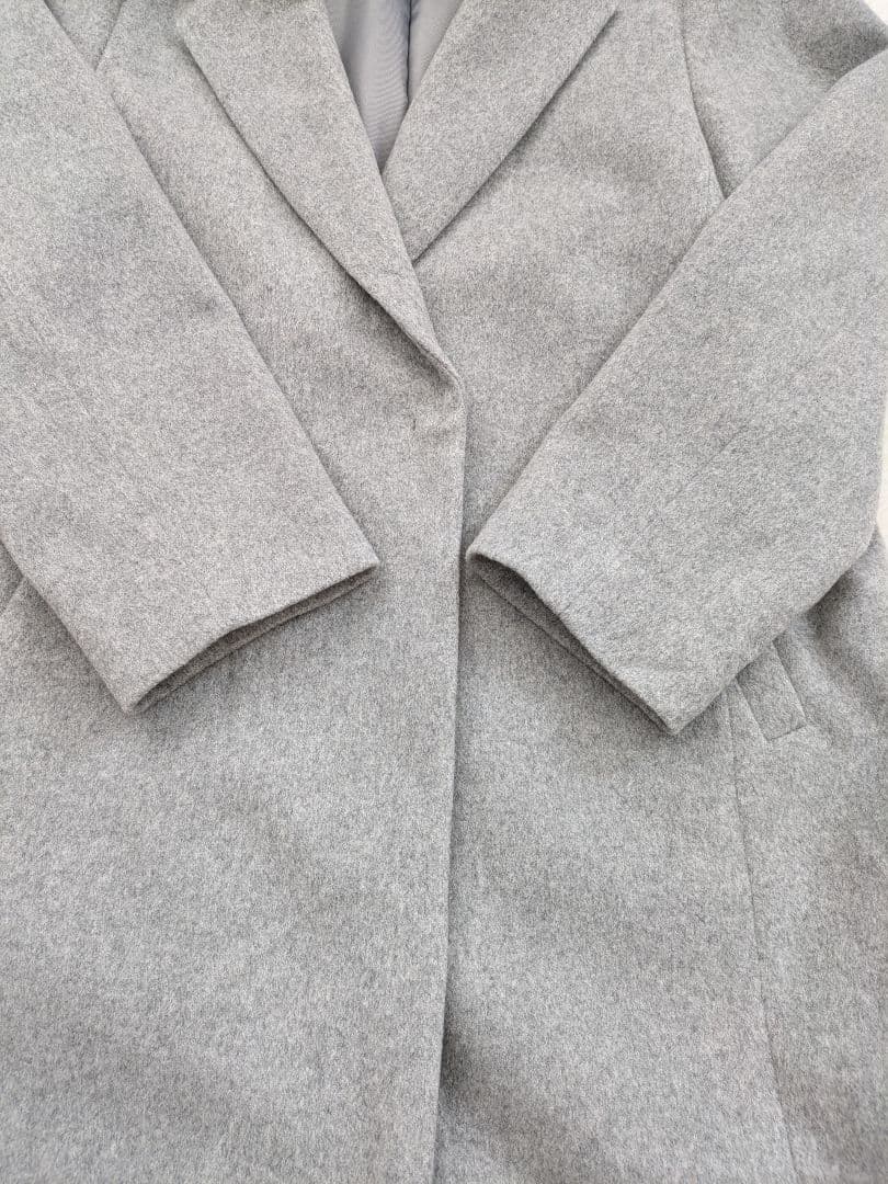 【美品】INDIVI 大きいサイズ ウール100%チェスターコート グレー 15