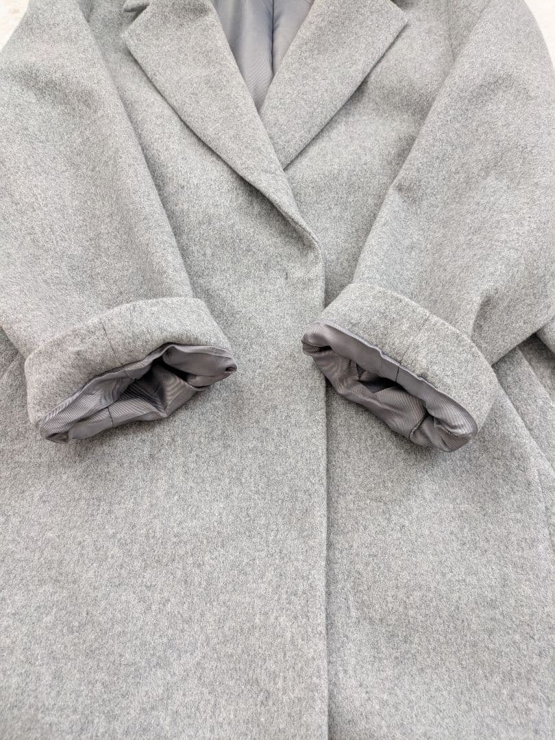 【美品】INDIVI 大きいサイズ ウール100%チェスターコート グレー 15