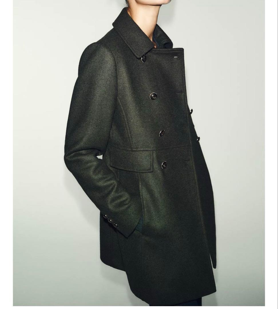 今期 ZARA ウールダブルブレストコート Mサイズ カーキ 新品タグ付き