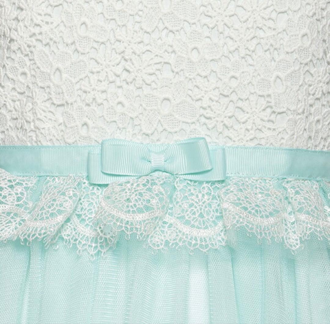 メゾピアノ 120 ミント×ホワイト 入学 発表会 フォーマルワンピース