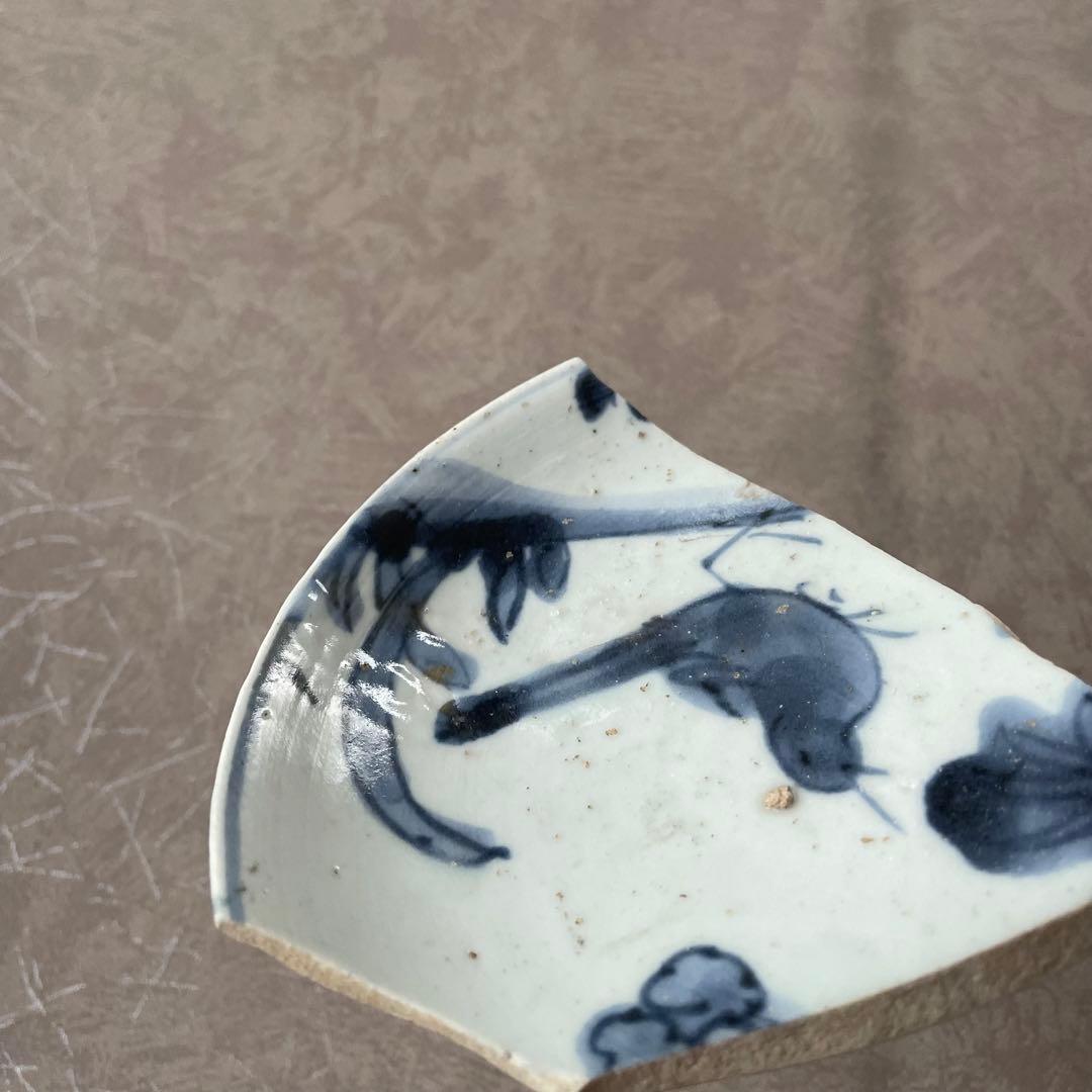 初期伊万里鶺鴒文皿陶片 百間窯 江戸初 古美術 骨董 アンティーク 古伊万里