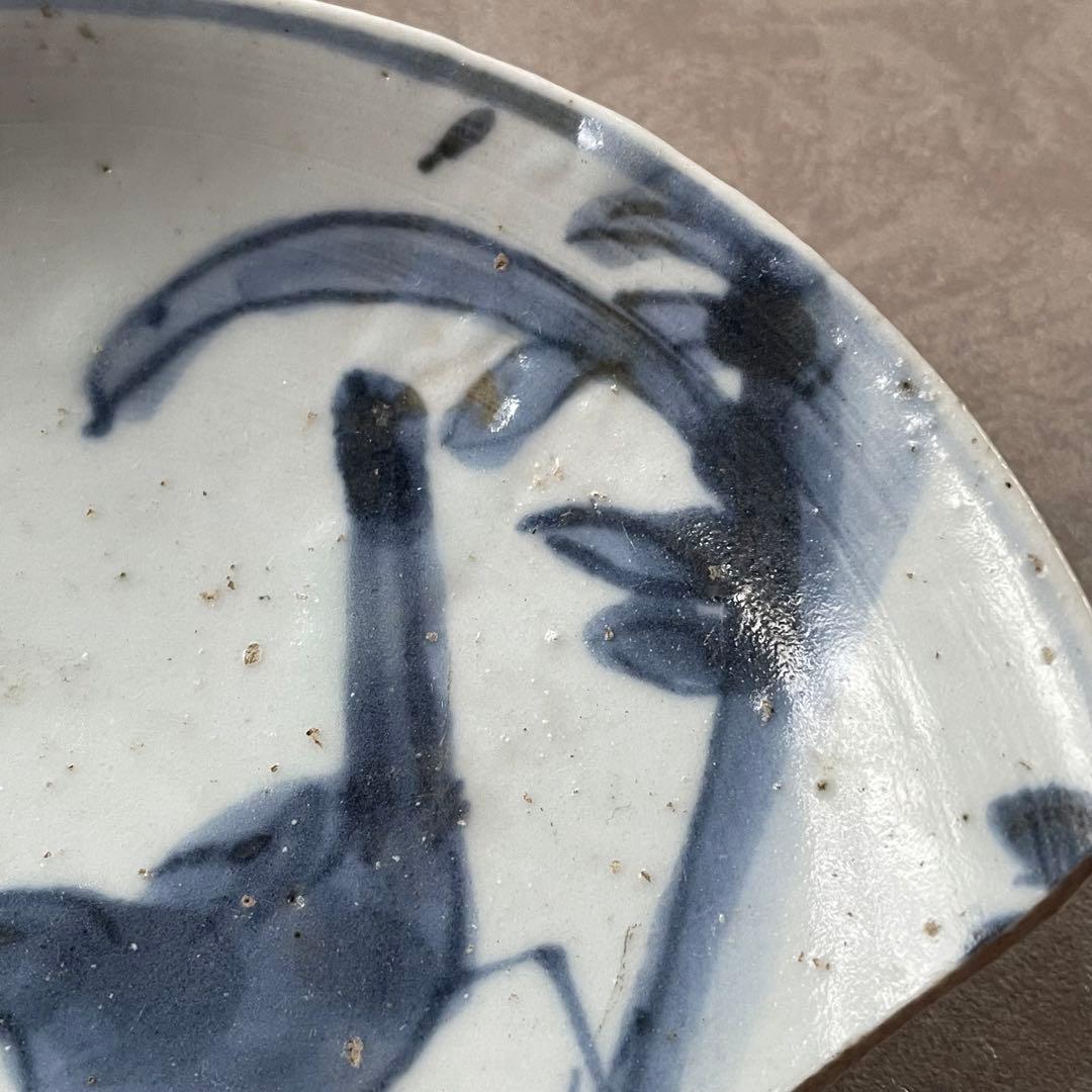 初期伊万里鶺鴒文皿陶片 百間窯 江戸初 古美術 骨董 アンティーク 古伊万里