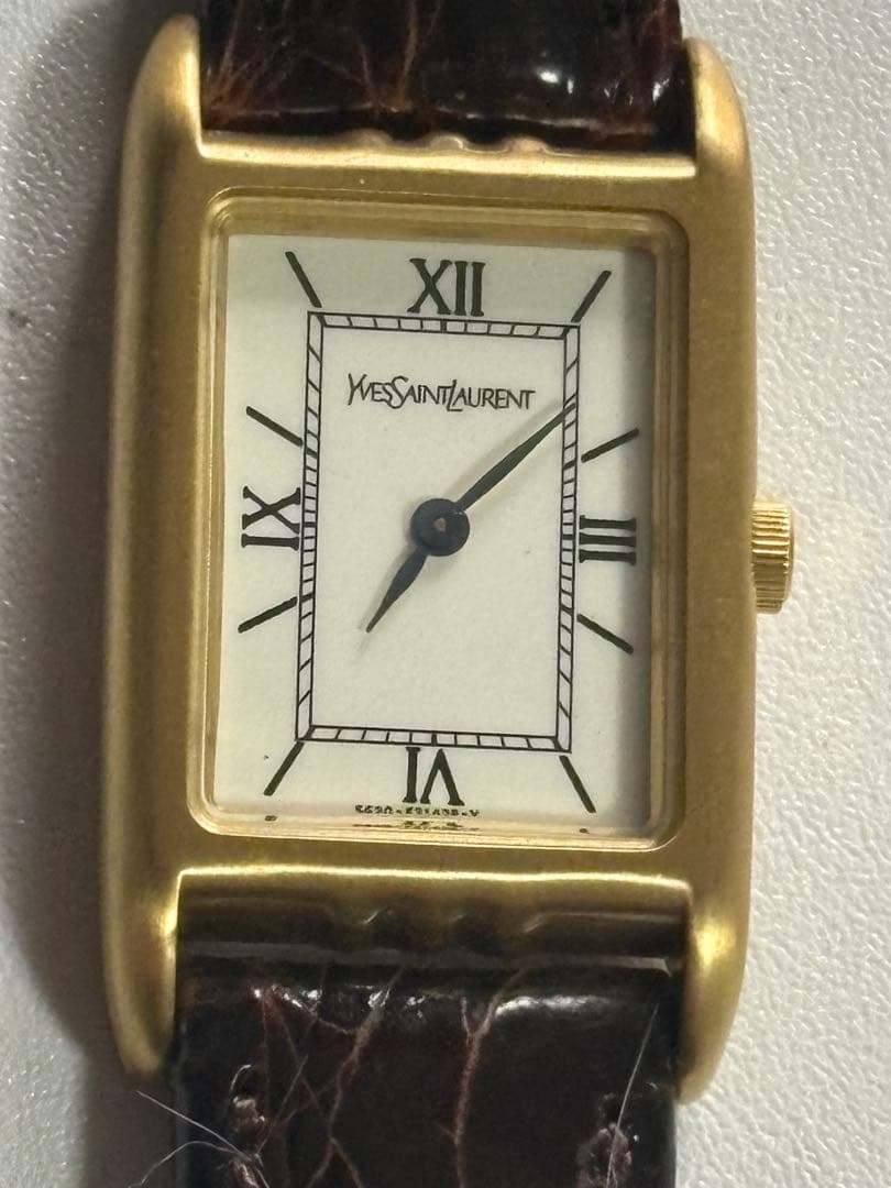 イヴサンローラン YSL レクタンギュラー ローマン 腕時計 クォーツ ゴールド