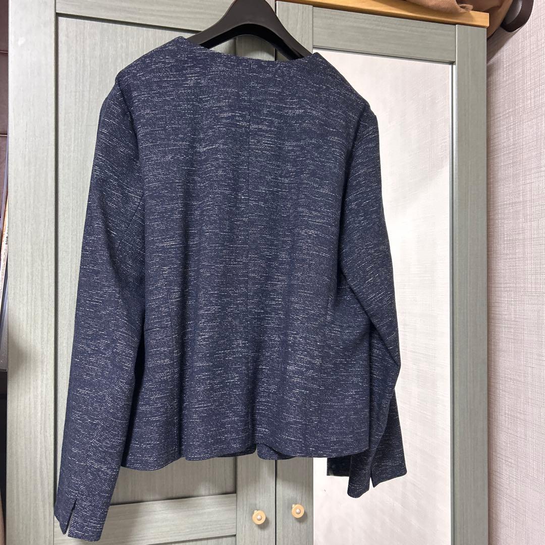 INDIVI 洗えるストレッチツイードジャケット　ネイビー494