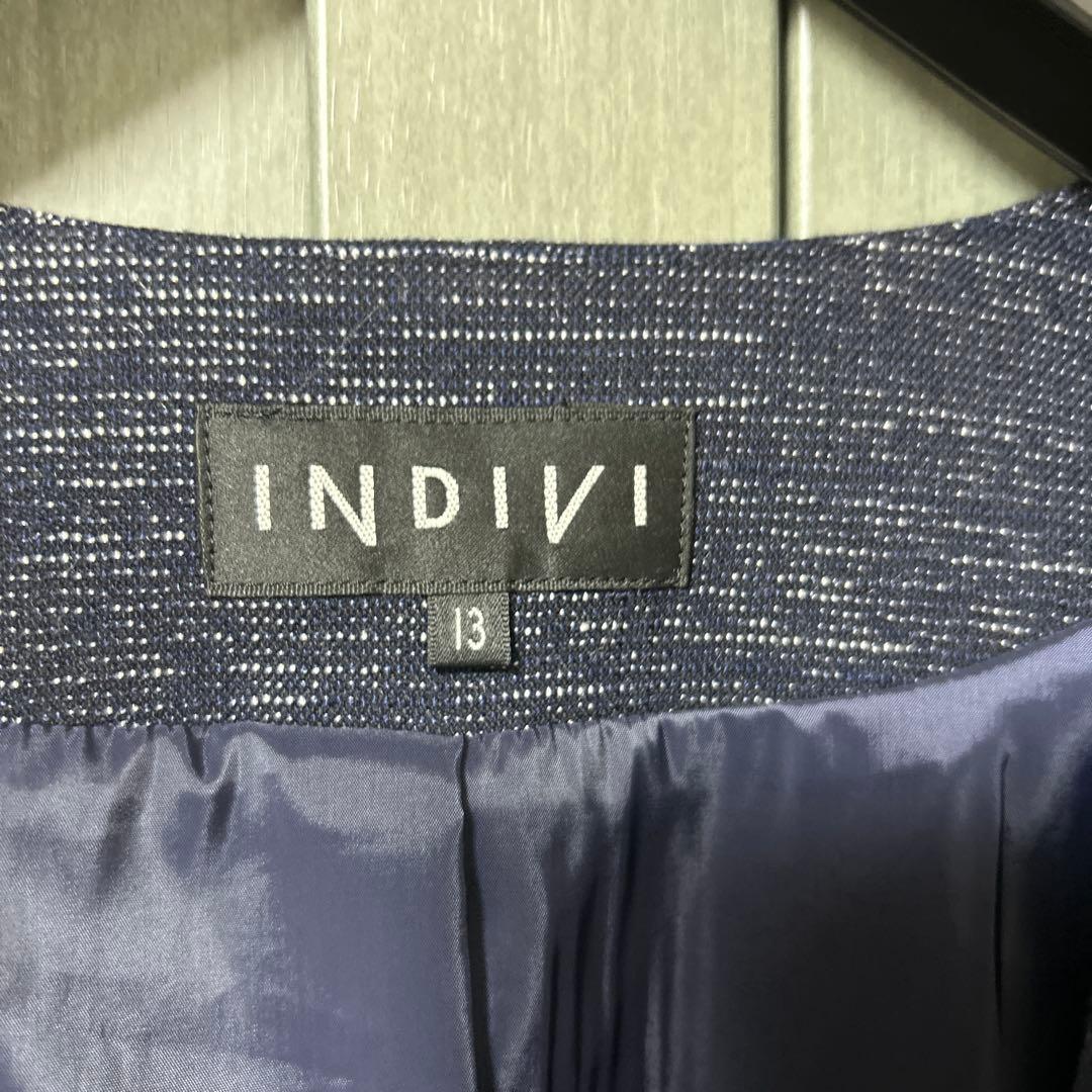 INDIVI 洗えるストレッチツイードジャケット　ネイビー494