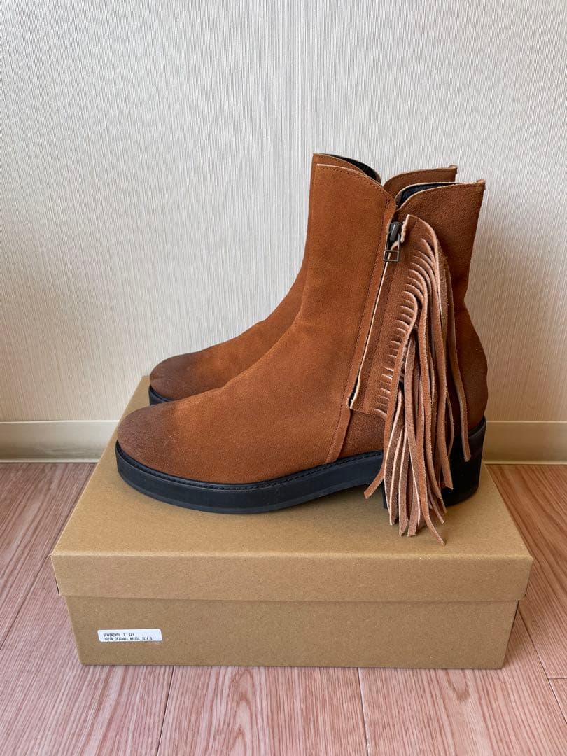 glamb スエード ヒールブーツ 牛革 フリンジ サイドジップ