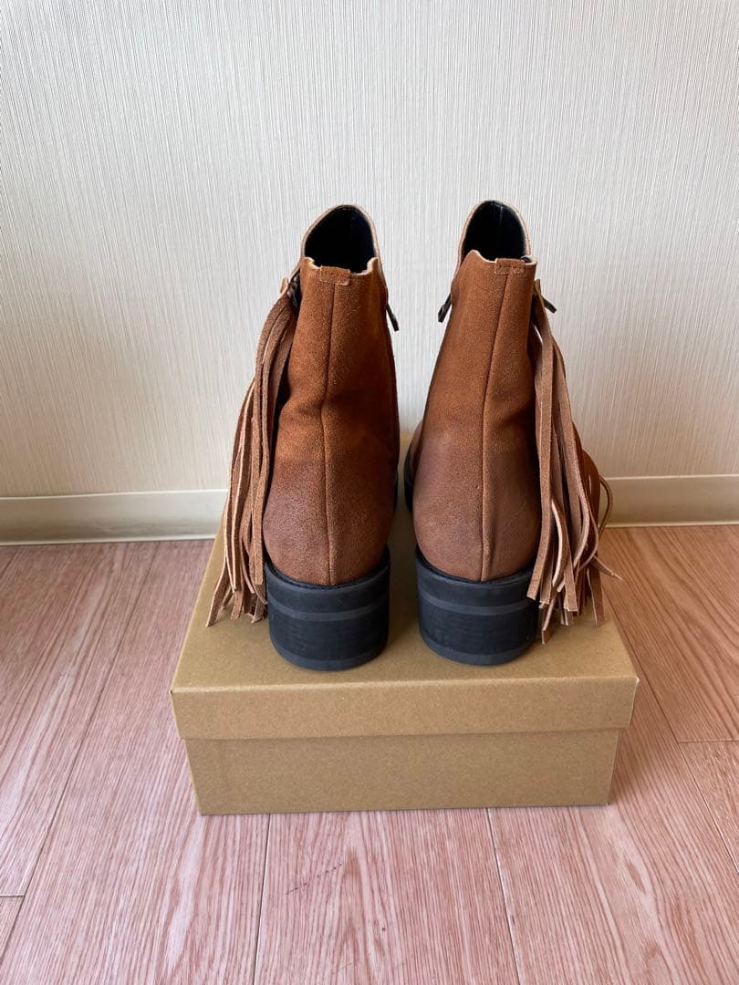 glamb スエード ヒールブーツ 牛革 フリンジ サイドジップ