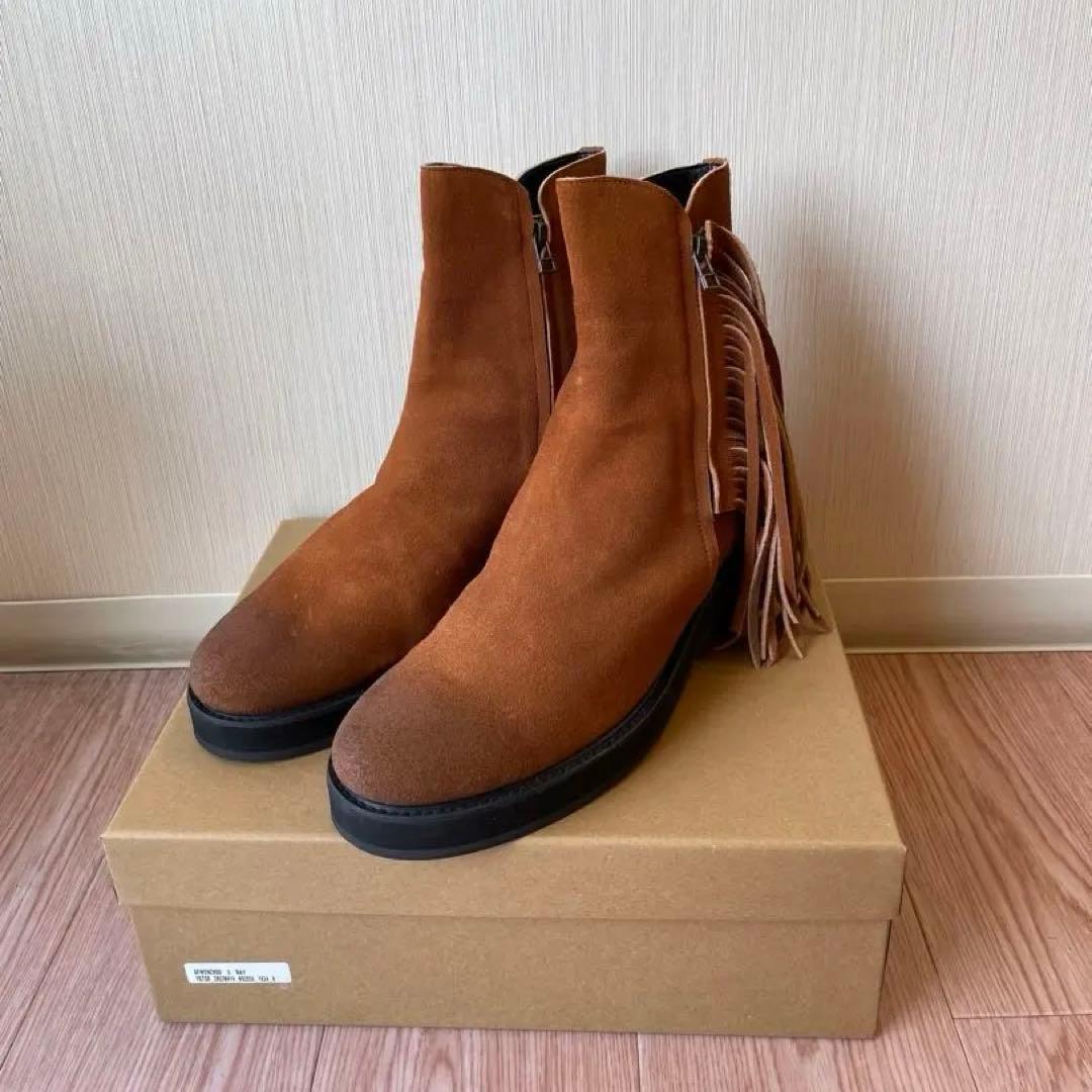 glamb スエード ヒールブーツ 牛革 フリンジ サイドジップ