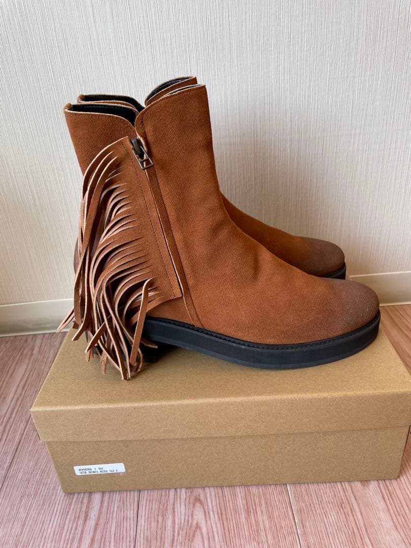 glamb スエード ヒールブーツ 牛革 フリンジ サイドジップ
