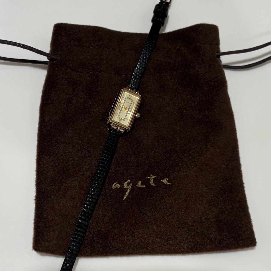 agete アガット スクエアフェイス革ベルトウォッチ 時計