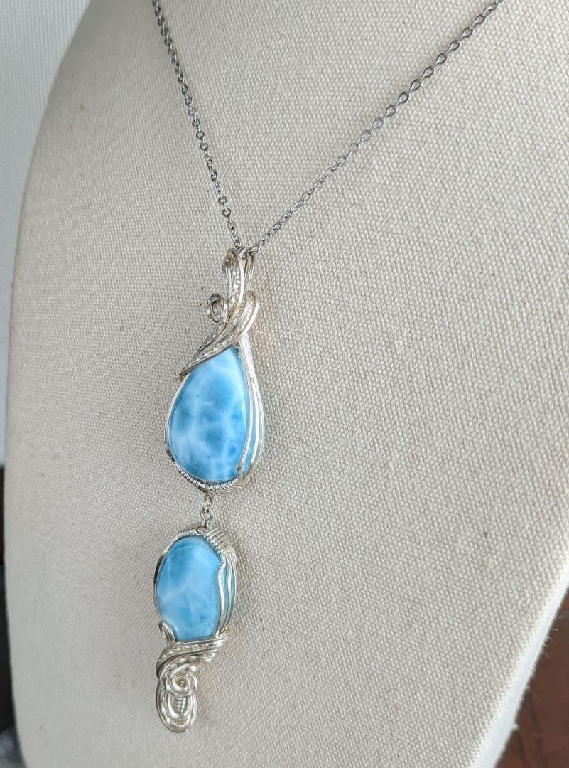 【Sale】silver935　Wラリマー❅ワイヤーアートペンダントトップ☆