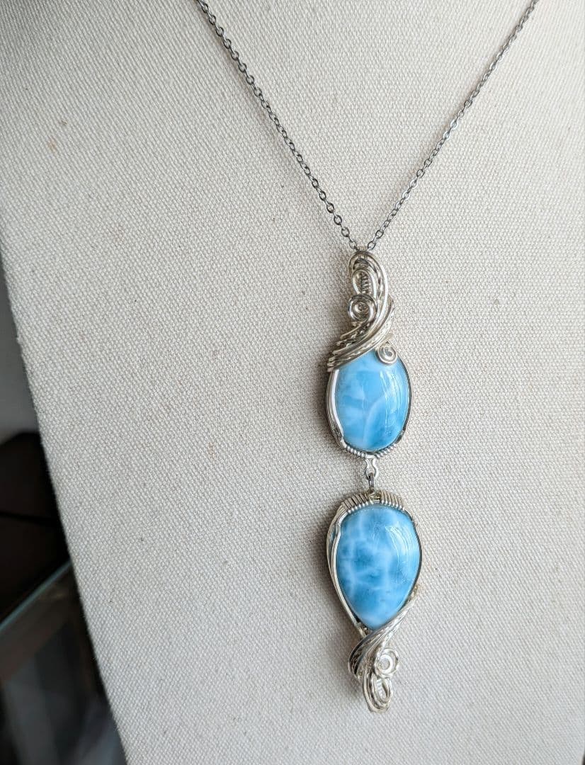 【Sale】silver935　Wラリマー❅ワイヤーアートペンダントトップ☆