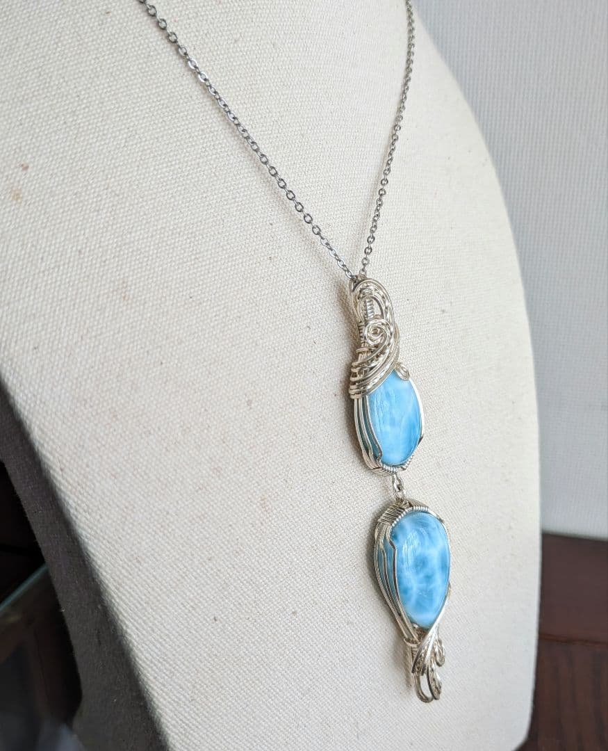 【Sale】silver935　Wラリマー❅ワイヤーアートペンダントトップ☆