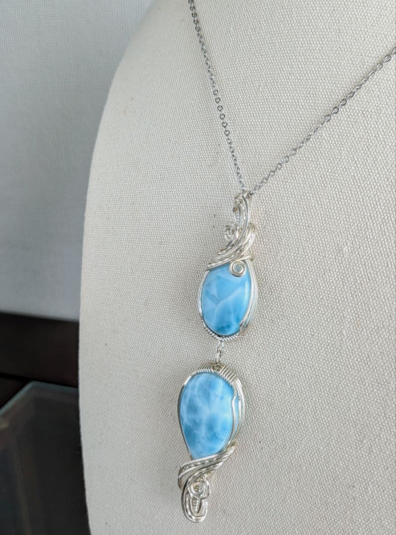 【Sale】silver935　Wラリマー❅ワイヤーアートペンダントトップ☆