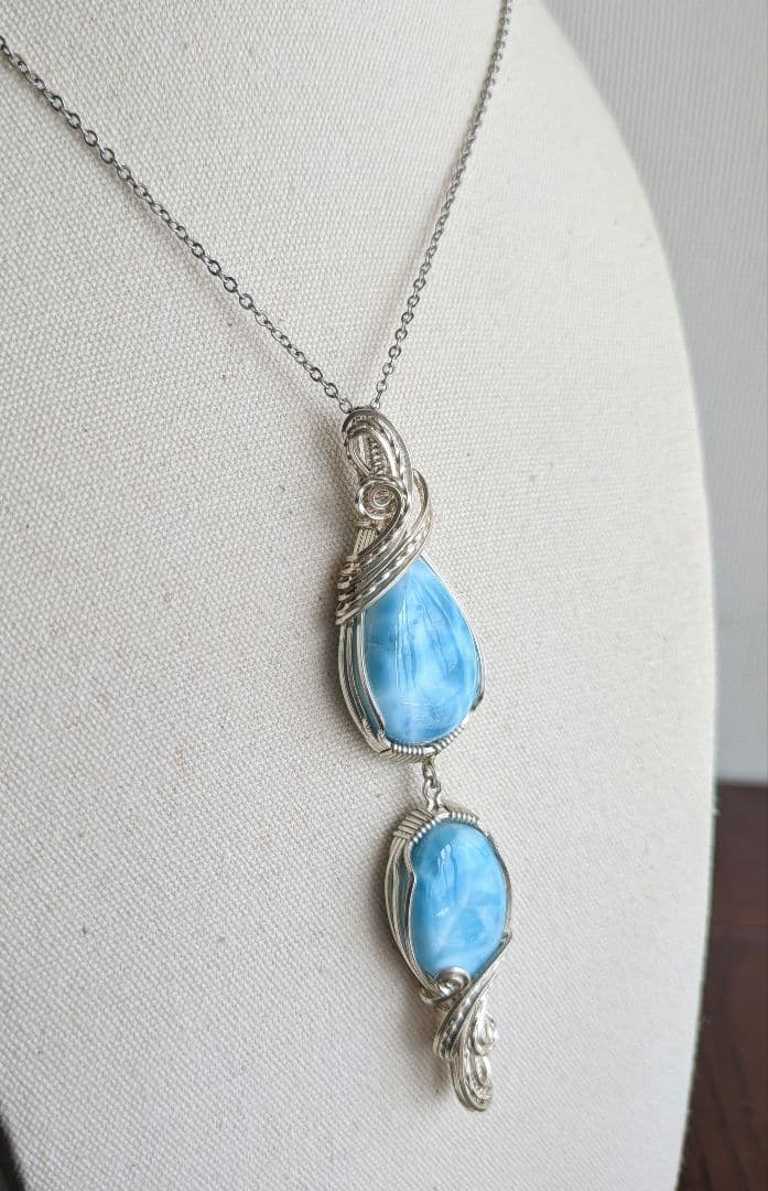 【Sale】silver935　Wラリマー❅ワイヤーアートペンダントトップ☆