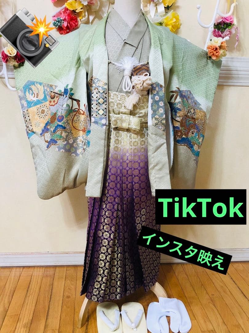 七五三着物五歳‼️完全フルセット‼️グリーン系1番人気柄兜⭐︎金蘭袴豪華際立つ秀品