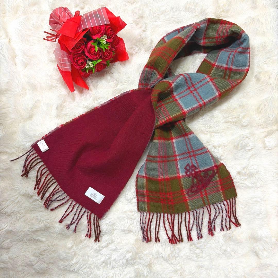 現行 美品 Vivienne Westwood ビックオーブ チェックマフラー