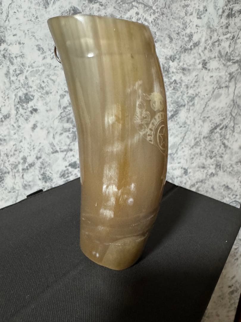 マテ茶カップ 牛角　部分的模様木製茶道具 パラグアイデザイン