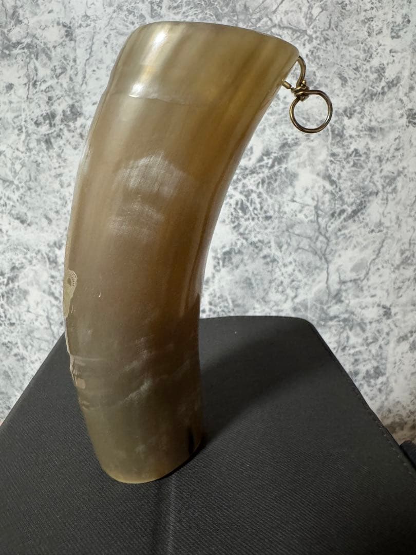 マテ茶カップ 牛角　部分的模様木製茶道具 パラグアイデザイン