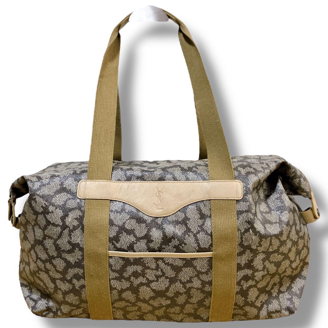 イブサンローラン ジラフ柄 肩掛け可 大容量 ユニセックスボストンバッグ グレー