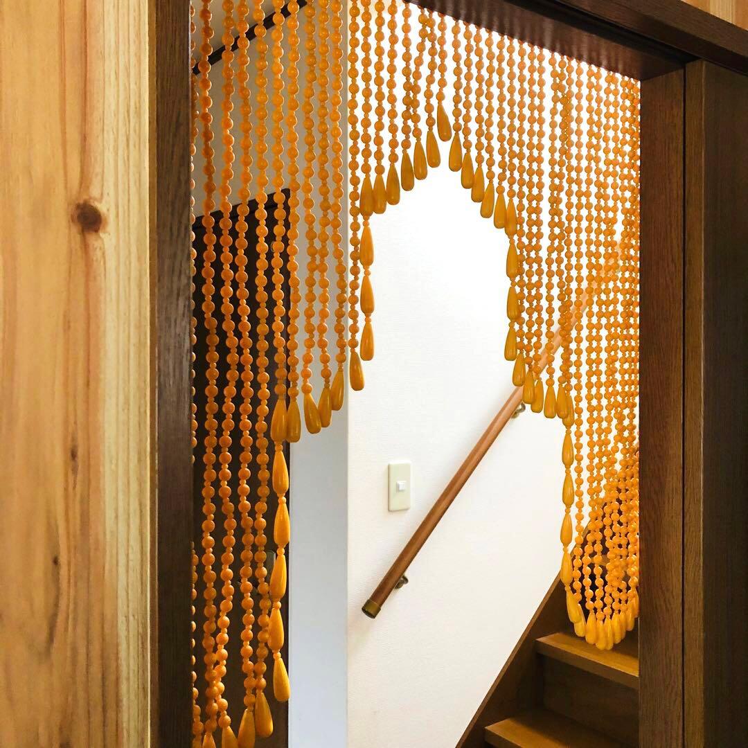 レトロポップ 昭和レトロ ビーズのれん 玉のれん オレンジ　カーテン雫　当時物