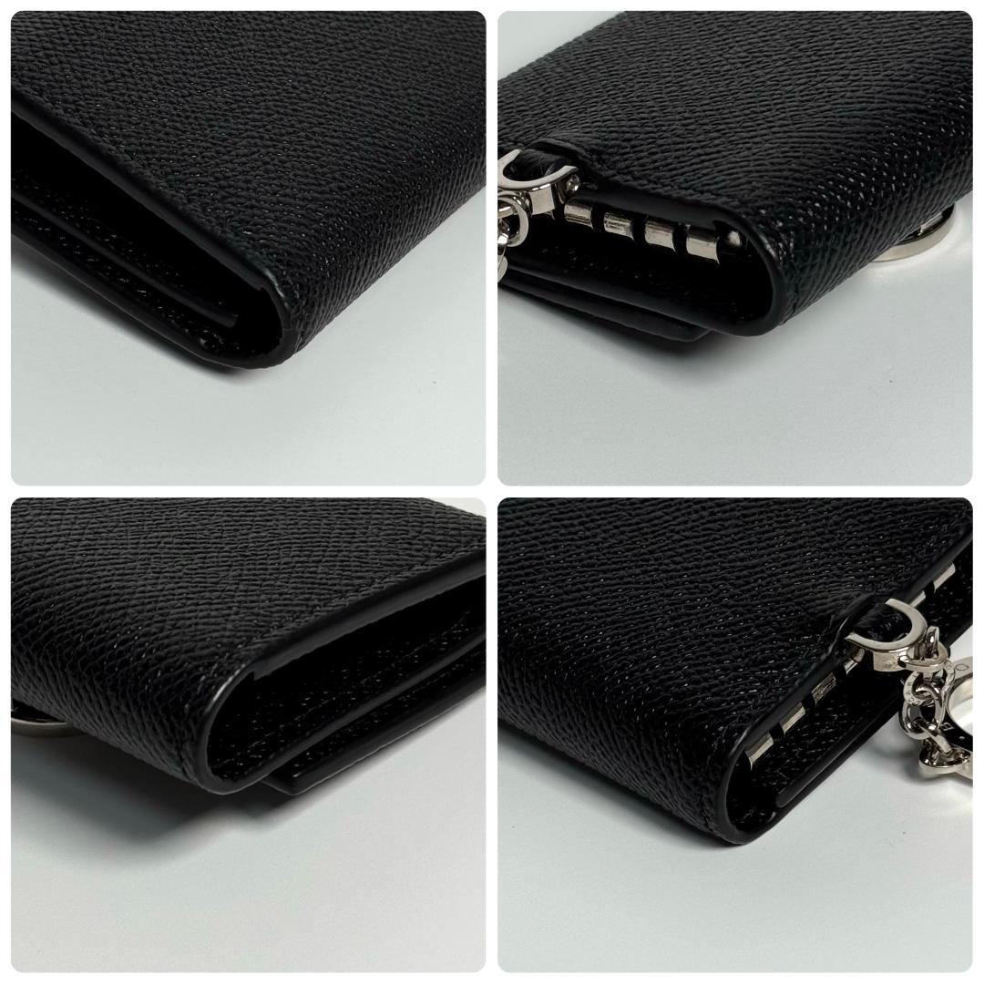 ICチップ BVLGARI キーケース キーリング ロゴクリップ レザー 黒