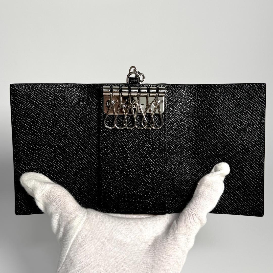 ICチップ BVLGARI キーケース キーリング ロゴクリップ レザー 黒