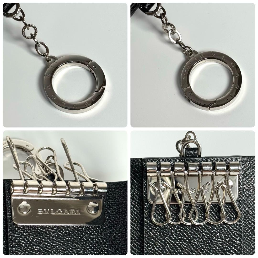 ICチップ BVLGARI キーケース キーリング ロゴクリップ レザー 黒