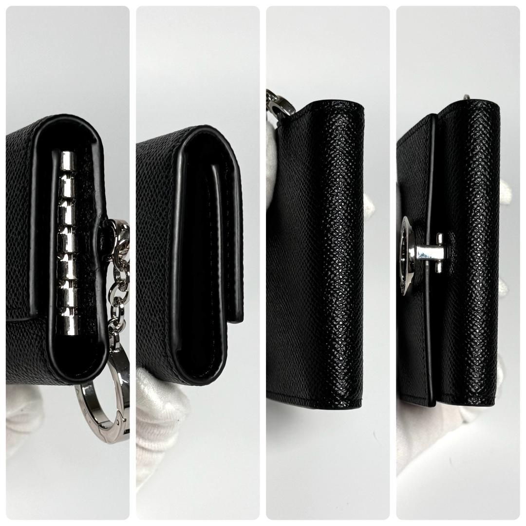 ICチップ BVLGARI キーケース キーリング ロゴクリップ レザー 黒