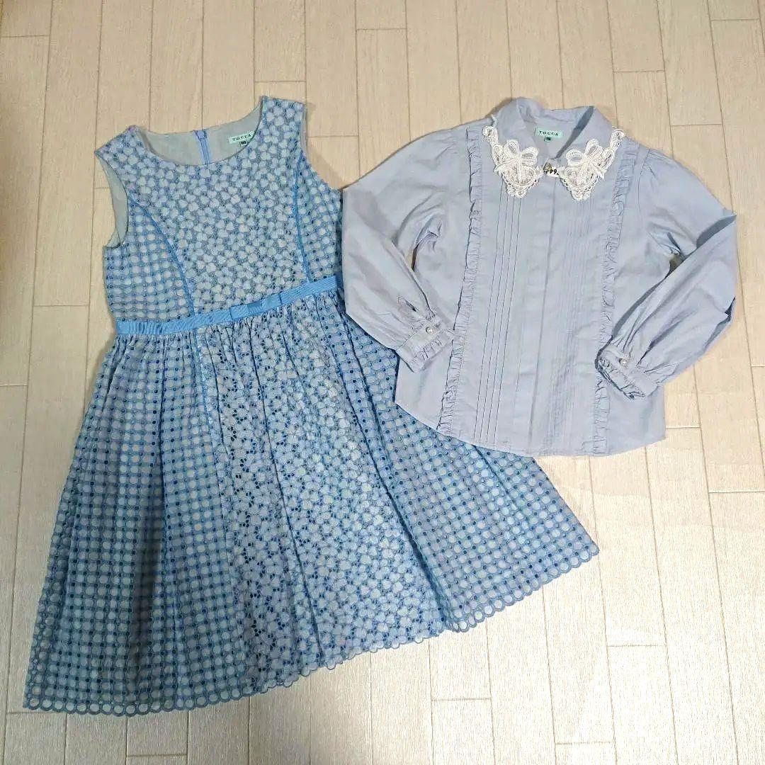 トッカバンビーニ110長袖ブラウス&120フラワーレースワンピースドレス　水色