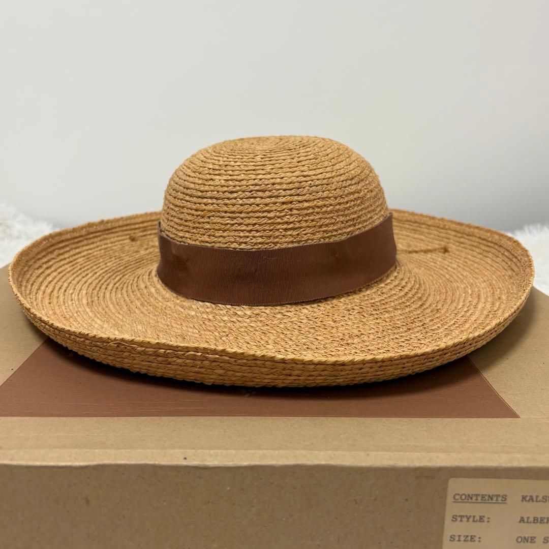 美品　ヘレンカミスキー　ラフィアハット　麦わら帽子　チャコール　箱付き