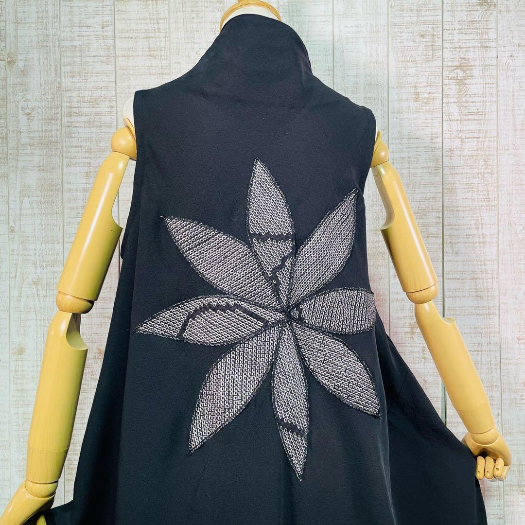 ブラックアンジェラ＊立ち襟ロングテントライン花びらパッチワンピースＬ