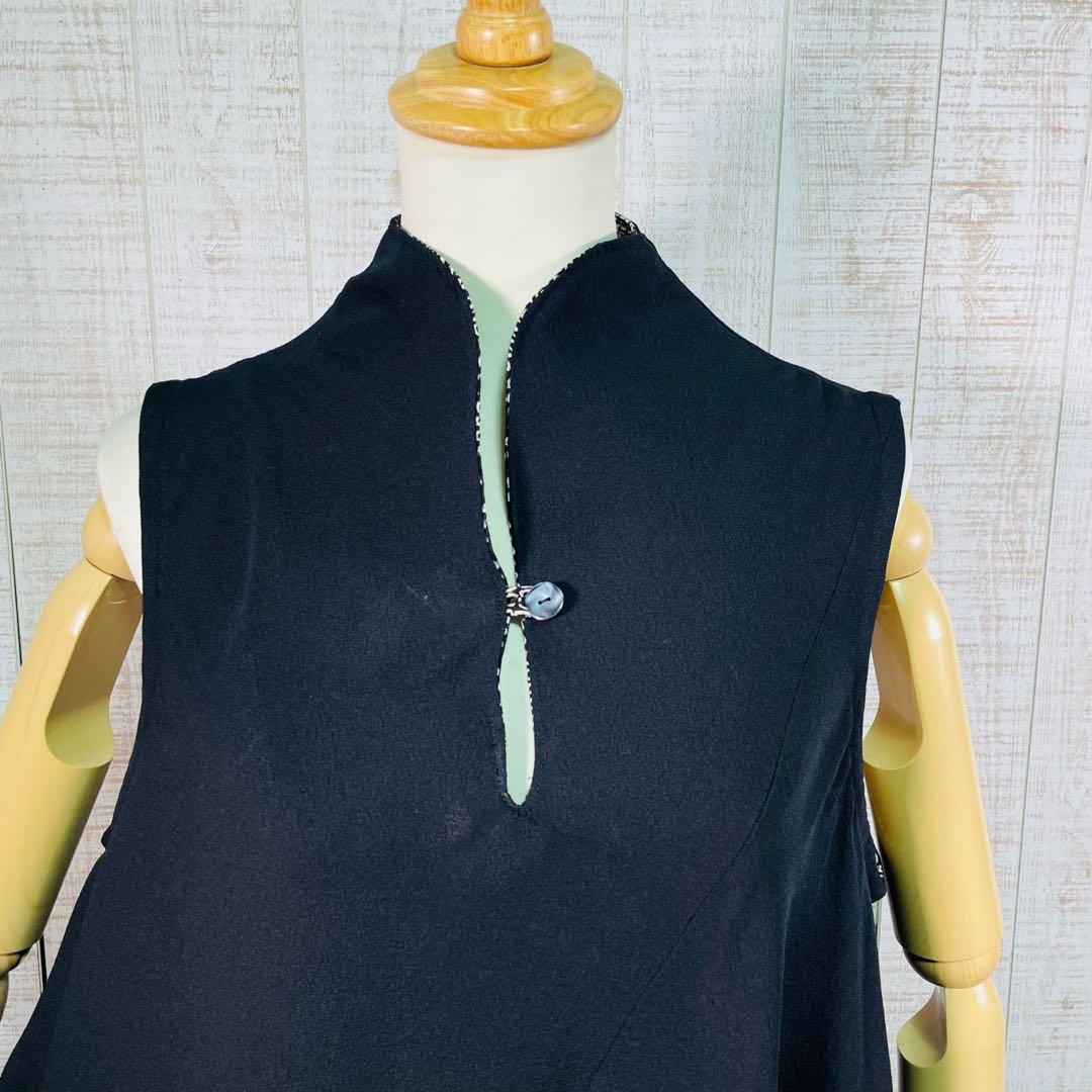 ブラックアンジェラ＊立ち襟ロングテントライン花びらパッチワンピースＬ