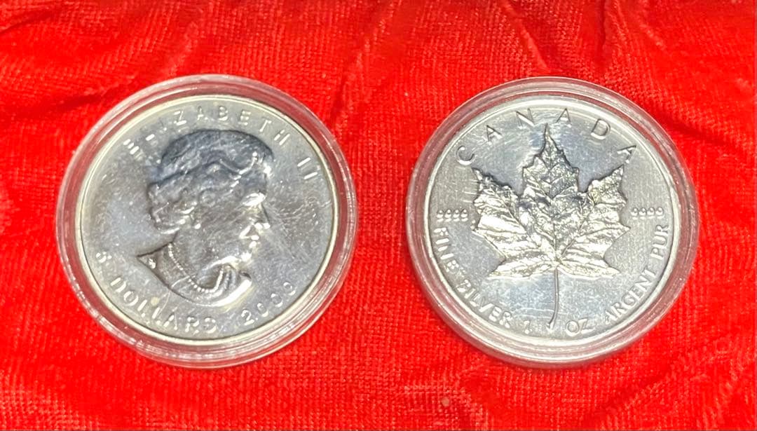 【来夢】メイプル銀貨2枚 1オンス ケース入り水晶銀龍玉オマケ！