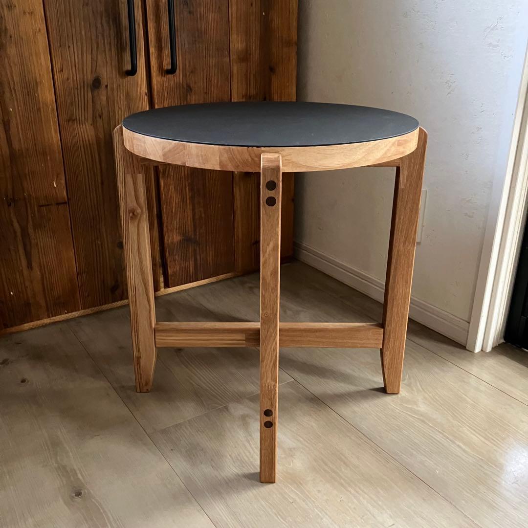 リノリウム×タモ　サイドテーブル　カフェテーブル　ハンドメイド