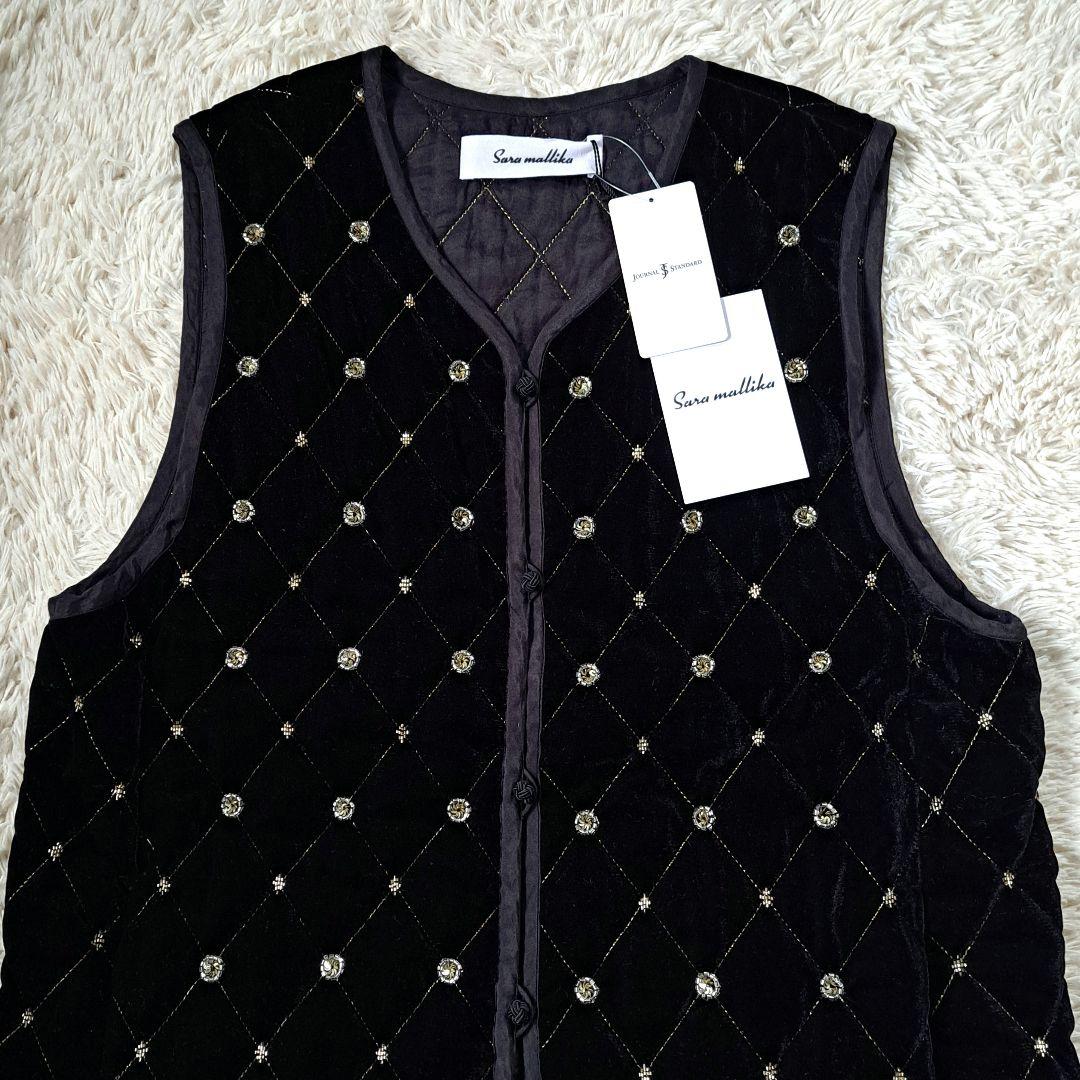 新品タグ付き 定価4.9万 24AW サラマリカ ベロア ビジュー ロングベスト
