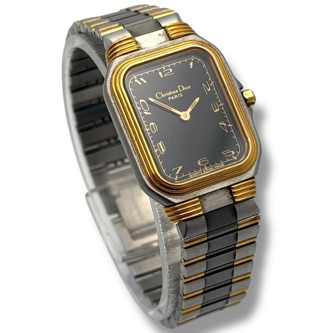 稼働 ディオール 腕時計 スクエア レディース クォーツ コンビ 黒文字盤