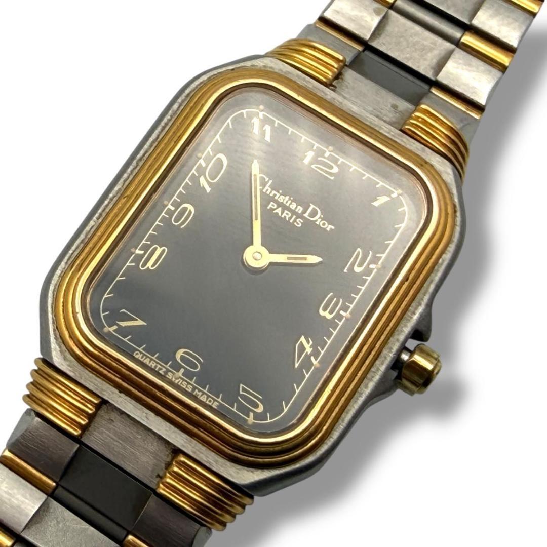 稼働 ディオール 腕時計 スクエア レディース クォーツ コンビ 黒文字盤