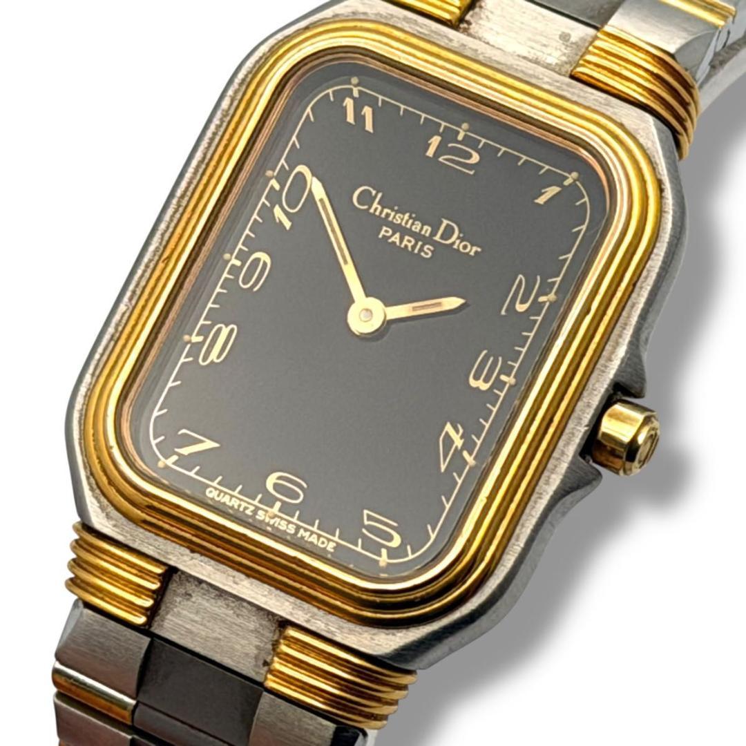 稼働 ディオール 腕時計 スクエア レディース クォーツ コンビ 黒文字盤