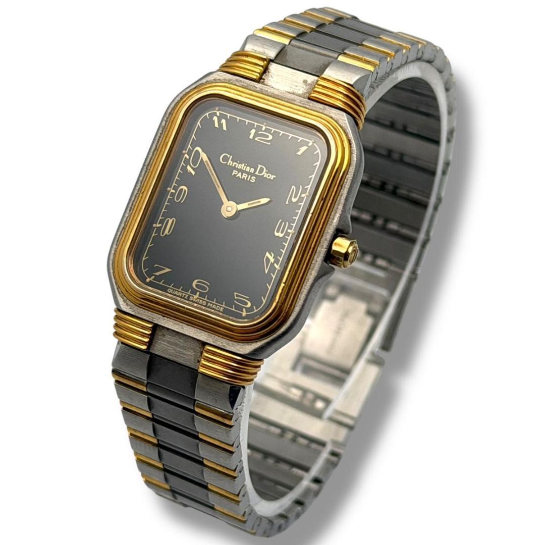 稼働 ディオール 腕時計 スクエア レディース クォーツ コンビ 黒文字盤