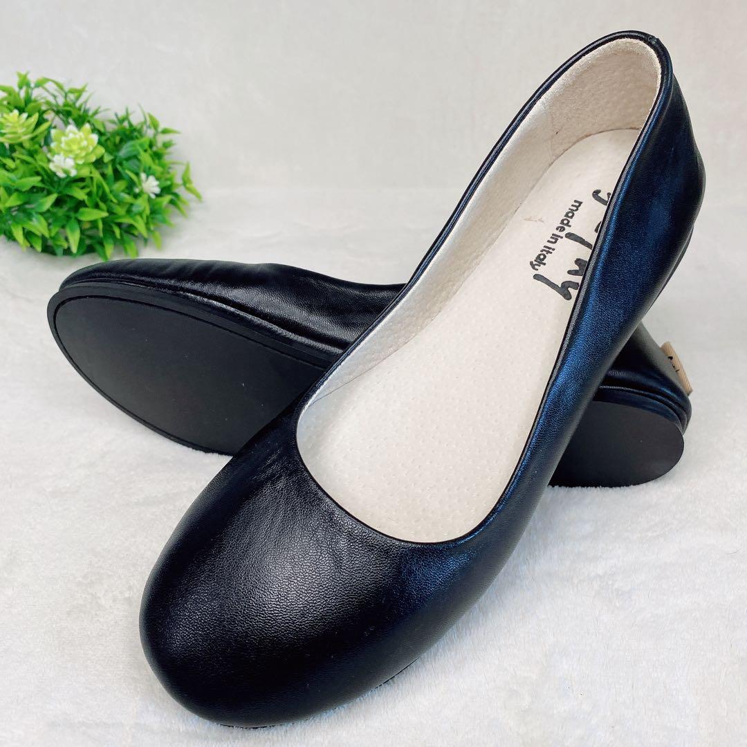 極美品 fs/ny フラットパンプス バレエ シューズ 黒 24 レザー　限定品