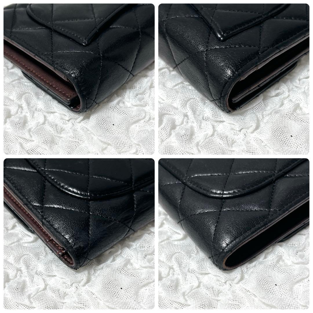 CHANEL マトラッセ シャネル　ココマーク ラムスキン 財布　三つ折り　レザ