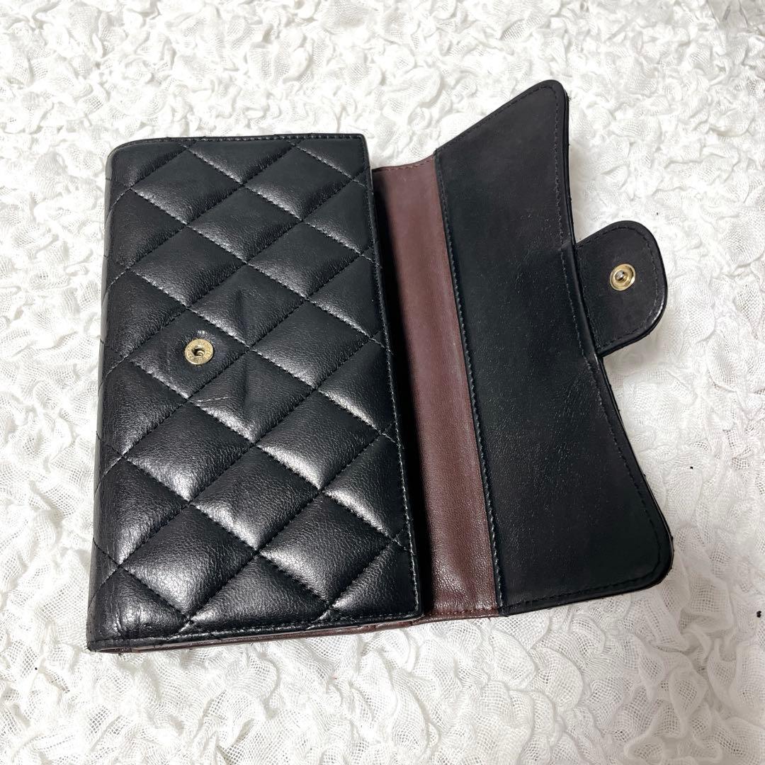 CHANEL マトラッセ シャネル　ココマーク ラムスキン 財布　三つ折り　レザ