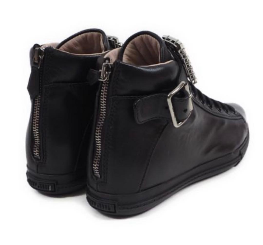 MiuMiuビジュージュエリー付レザースニーカー36